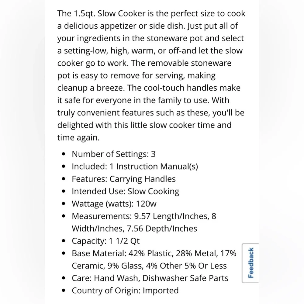 COOKS 1.5 Quart Slow Cooker in Stainless Steel